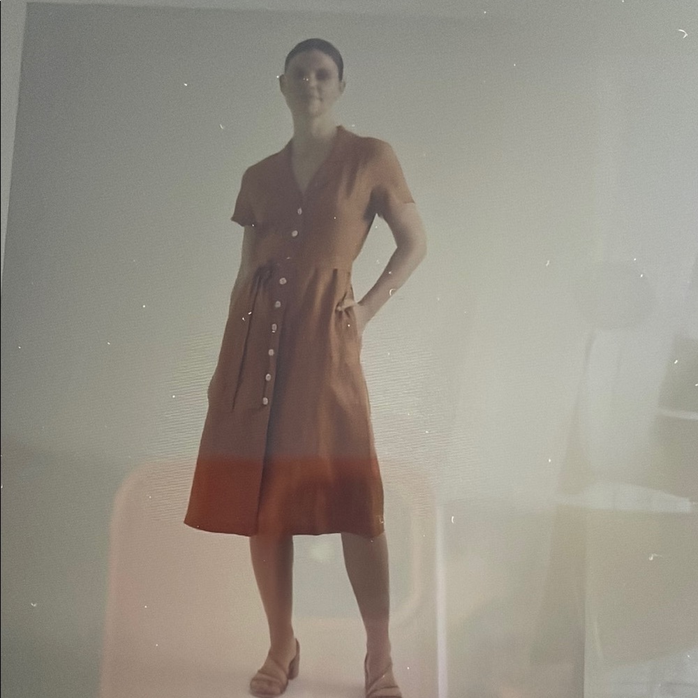 Quince Terracotta Buttoned Midi linen dress